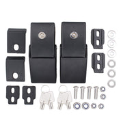 NewYall front view of black hood latch kit showing complete set and fitment benefits
