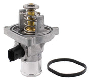 NewYall thermostat housing front view showing ports and secure fit benefit