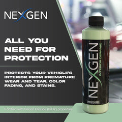 Close-up of beading on treated vinyl illustrating Nexgen hydrophobic protection advantage