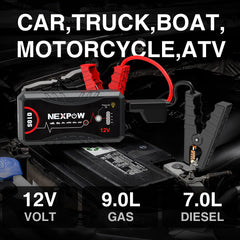 NEXPOW smart jumper cables closeup with reinforced clamps for safe connection