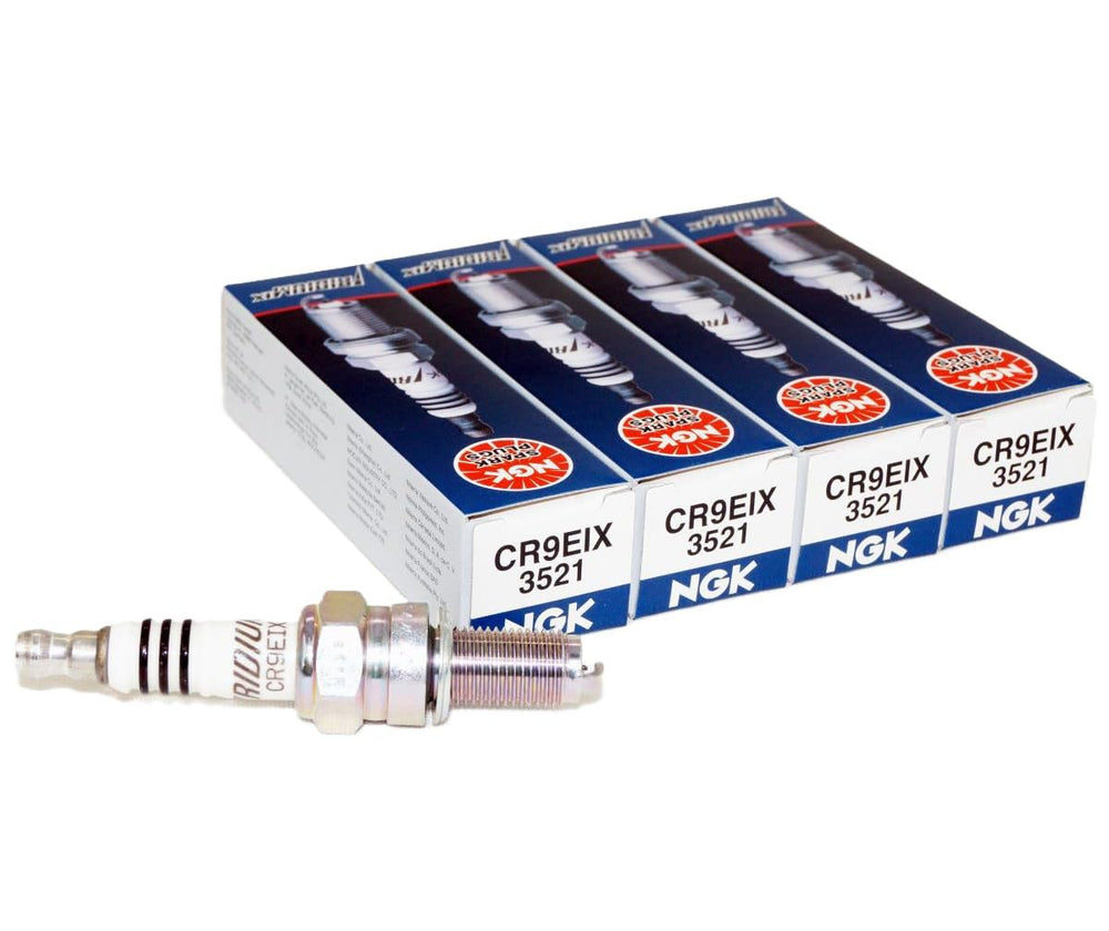 NGK front packaging showing CR9EIX 4-pack and OEM part 3521 benefits