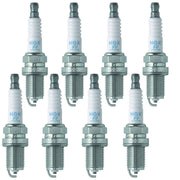 NGK FR5 front view showing bulk eight-pack and OEM label benefit: correct replacement