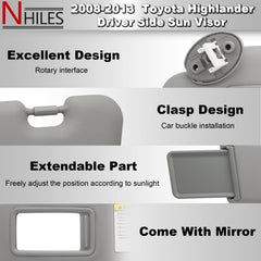 NHILES sun visor mounting bracket detail showing OEM-style attachment benefit