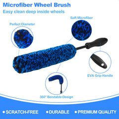 NIKCOSMK detailing brushes array highlighting different head shapes for precise spoke and lug cleaning