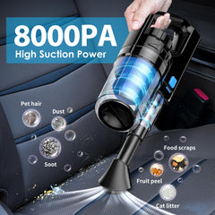 NIKCOSMK handheld vacuum closeup showing nozzle and power switch for strong suction