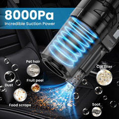 NIKCOSMK handheld vacuum closeup highlighting 8000PA effective suction