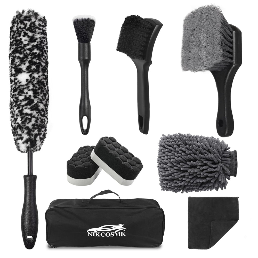 NIKCOSMK wheel brush front view showing safe metal-free design and gentle cleaning