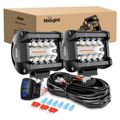 Nilight 4-inch front view showing dual white and amber LEDs and bright output