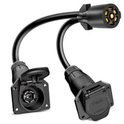 Nilight front view of 7 way Y splitter showing both male outlets and female inlet for dual towing