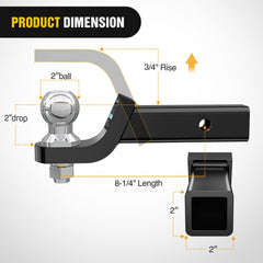 Nilight close-up of 2" ball and mount highlighting secure towing contact