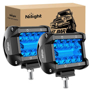 Nilight front view of twin blue 4-inch pods showing bright beam and compact size