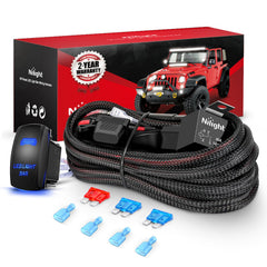 Nilight front view of harness kit showing full contents and quick installation benefit