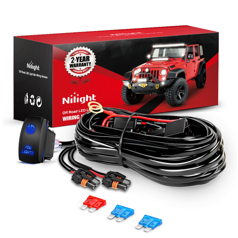 Nilight front packaging showing complete harness kit and contents for easy selection