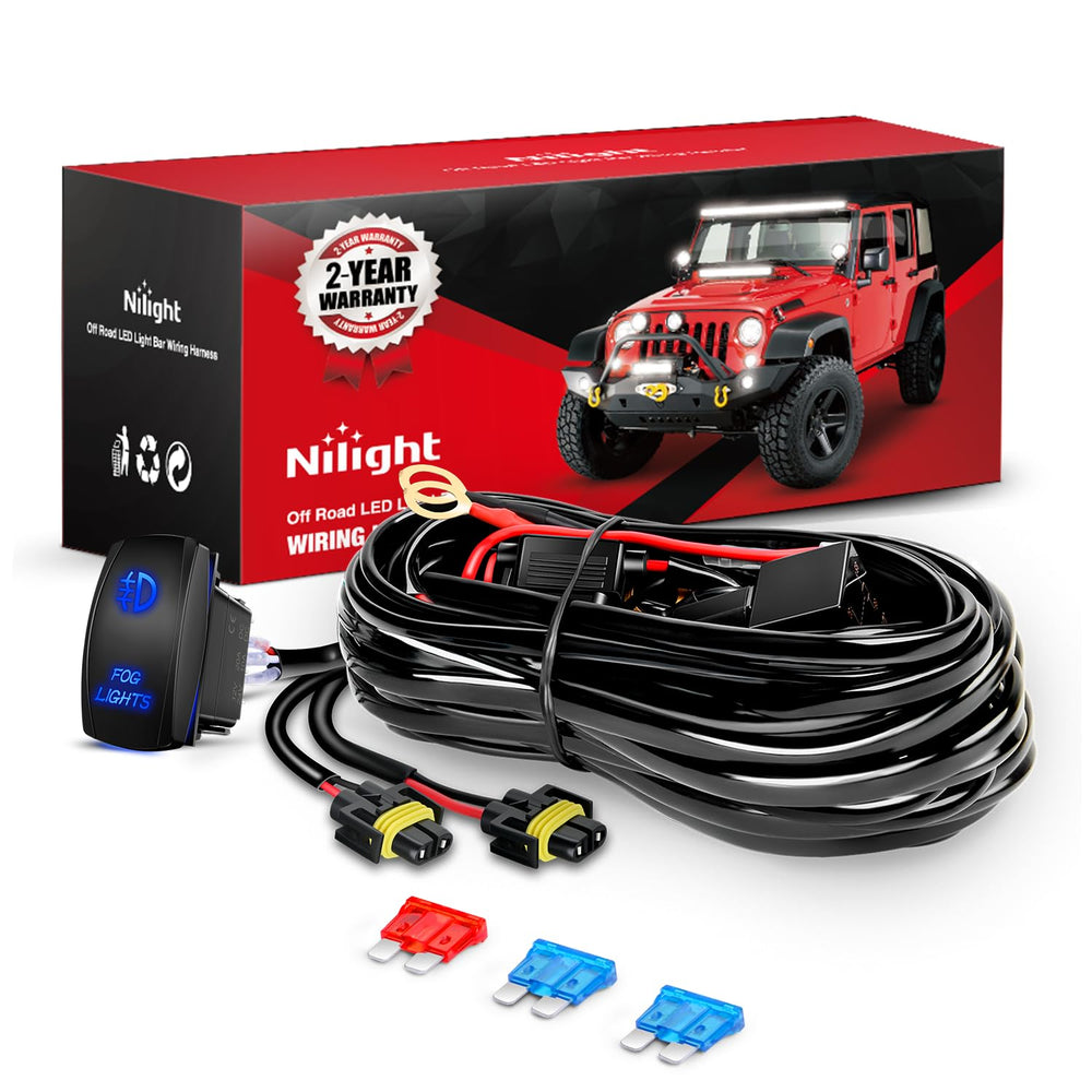 Nilight front packaging shows complete wiring kit and easy install benefit