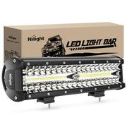 Nilight front view of 12-inch LED bar showing bright output and road coverage
