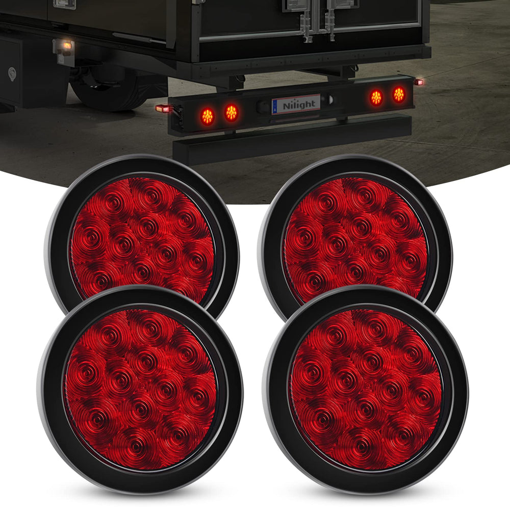 Nilight front view of 4-inch round tail light showing bright red lens benefit improved signaling