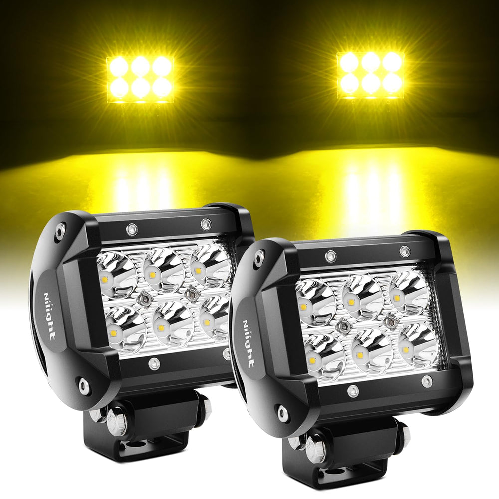 Nilight front view of 4‑inch yellow LED pod showing focused beam and durable design
