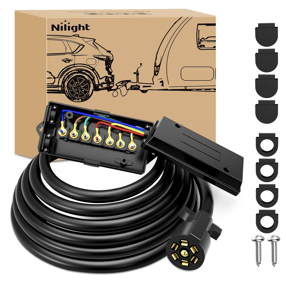 Nilight front view showing 7-way plug and junction box for organized wiring