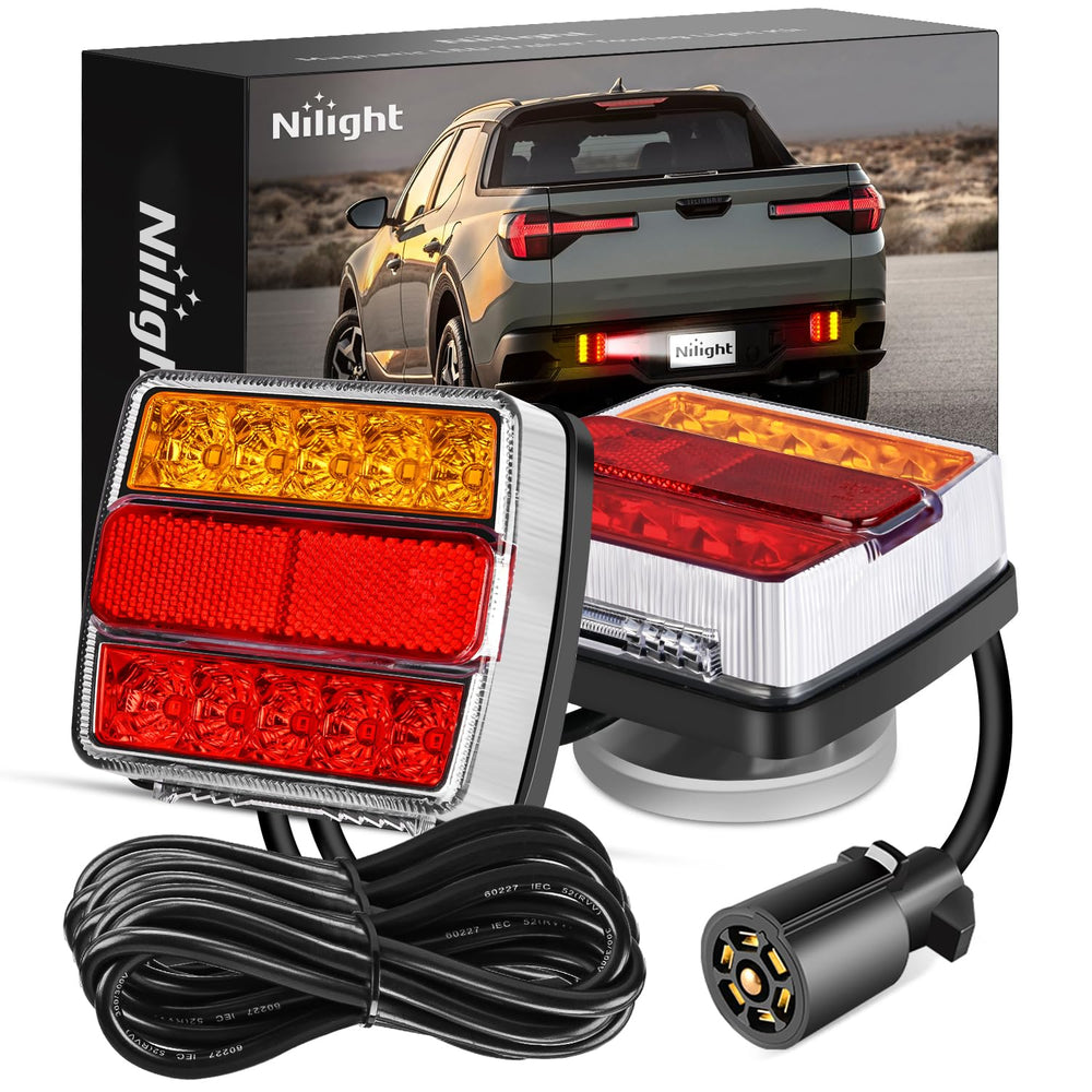 Nilight front view magnetic LED trailer lights showing complete kit for quick setup