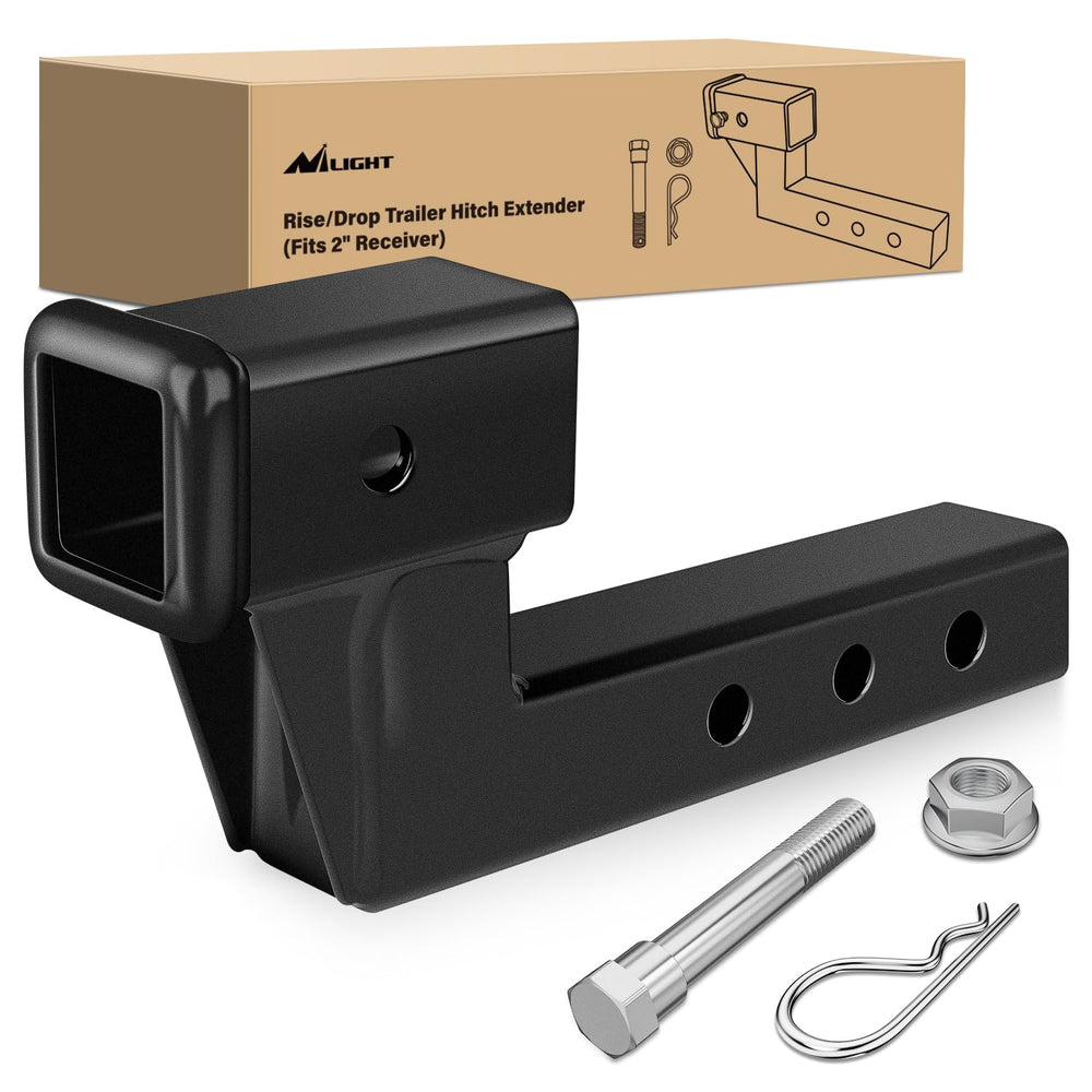 Nilight front view of hitch extension showing solid-steel body and finish benefit