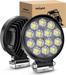 Nilight front view of two 4.5-inch LED pods showing compact design and powerful flood beam benefit