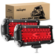 Nilight front view of red LED pods showing bright beam and signal visibility
