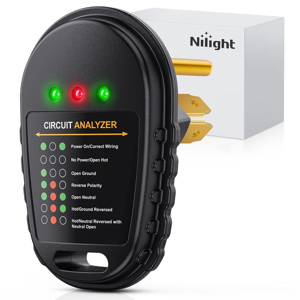 Nilight front view TT-30P plug showing tester housing and LED display for quick safety checks