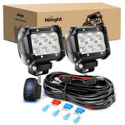 Nilight front view of two 18W flood light bars showing wide coverage benefit