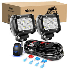 Nilight front view of two 18W flood light bars showing wide coverage benefit