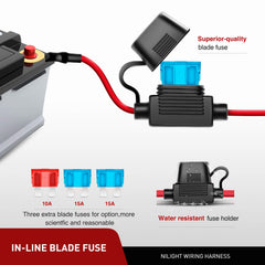 Nilight 16AWG wire detail showing flexible, heat-resistant wiring