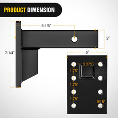 Nilight side profile highlighting 2x9 inch shank and 5x7.38 plate, clear fitment reference