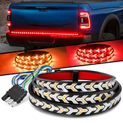 Nilight front view of 48-inch tailgate light strip showing bright LEDs and clear arrow pattern for safety