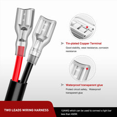 Nilight wire strand and PVC jacket detail showing flexible 12 AWG copper and heat resistance
