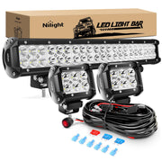 Nilight front view of 20-inch light bar and two 4-inch pods showing full kit benefits