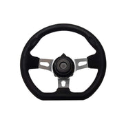 NINEFOX front view steering wheel showing classic three-spoke design and black finish for improved control