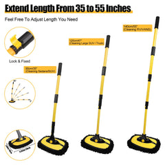 NIUMID telescopic bent pole extended demonstrating reach and ergonomic grip for overhead cleaning