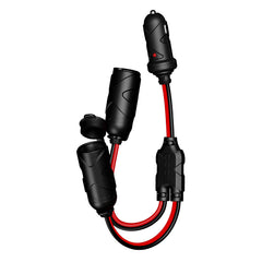 NOCO GC020 front view showing dual outlets and plug, quick dual-power benefit