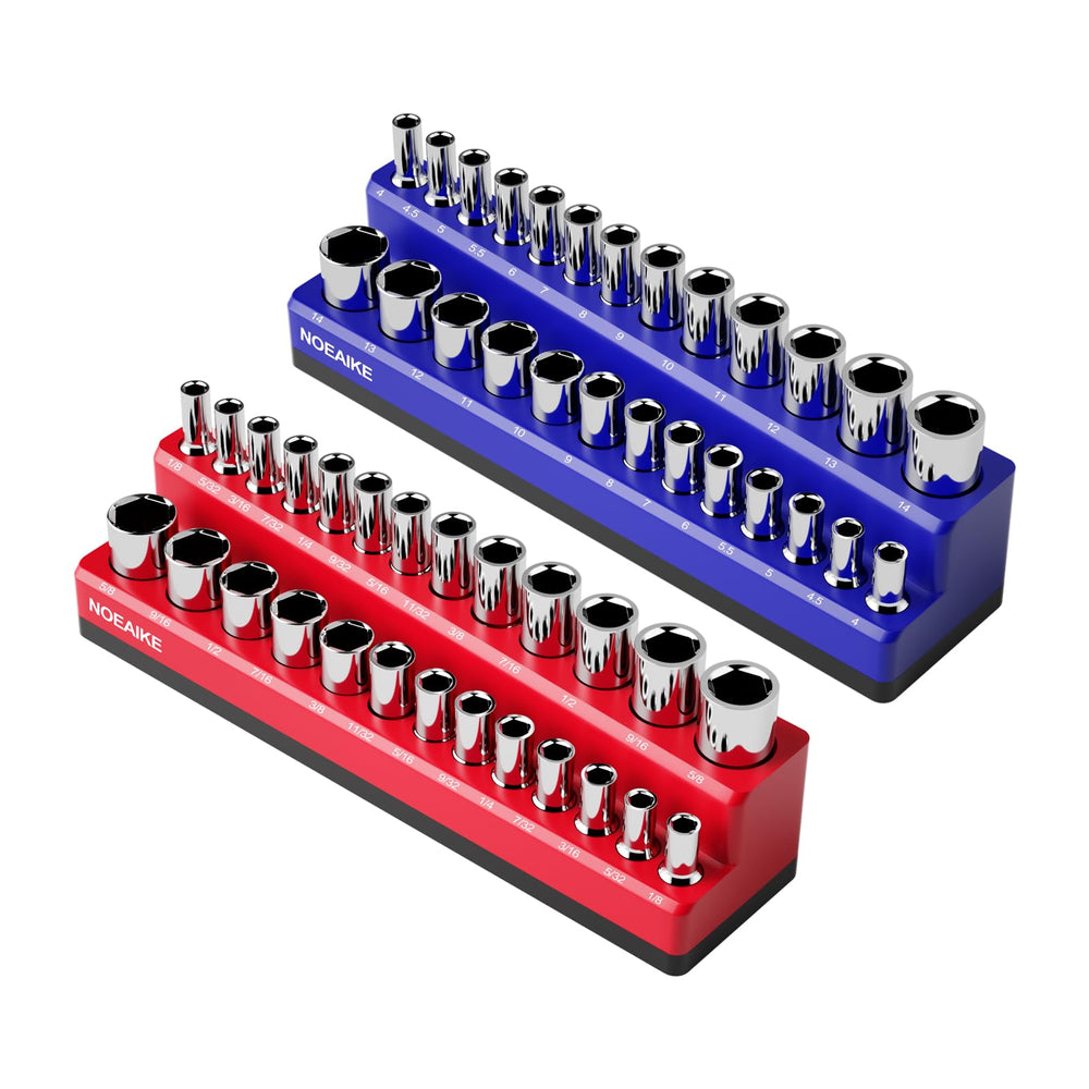 NOEAIKE front view of 2-pack magnetic socket rails showing color coding and slots for quick sorting