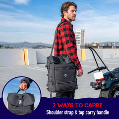 Nomad USA bag mounted on motorcycle rack demonstrating secure attachment at speed