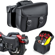 Nomad USA front view of saddlebags showing clean silhouette and storage benefit