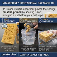 NOVARCHIVE sponge held in hand to show extra-large scale and comfortable grip