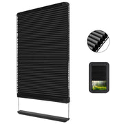 NOVINO front view of thin pleated shade showing clean fit and compact design