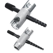 NOVINO front view of 4-way grease zerk tool showing cross shape and sockets for quick repairs