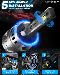 NOVSIGHT bulb installed in a car fog housing demonstrating correct fit and improved light