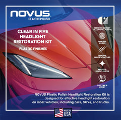 Three Novus 2 oz polish bottles arranged to show step-by-step polishing stages