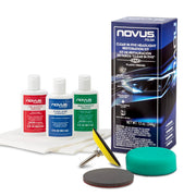 Novus front packaging showing the Clear in Five kit and tools for quick restoration