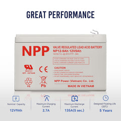 NPP NP12-9Ah next to ruler showing standard 12V 9Ah dimensions and fit