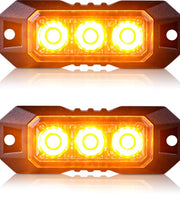 Nrgedzam front view of amber 3-LED strobe light showing compact grille fit and visibility benefit