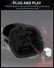 NTHREEAUTO tail light next to adapter harness showing plug-and-play fitment benefit