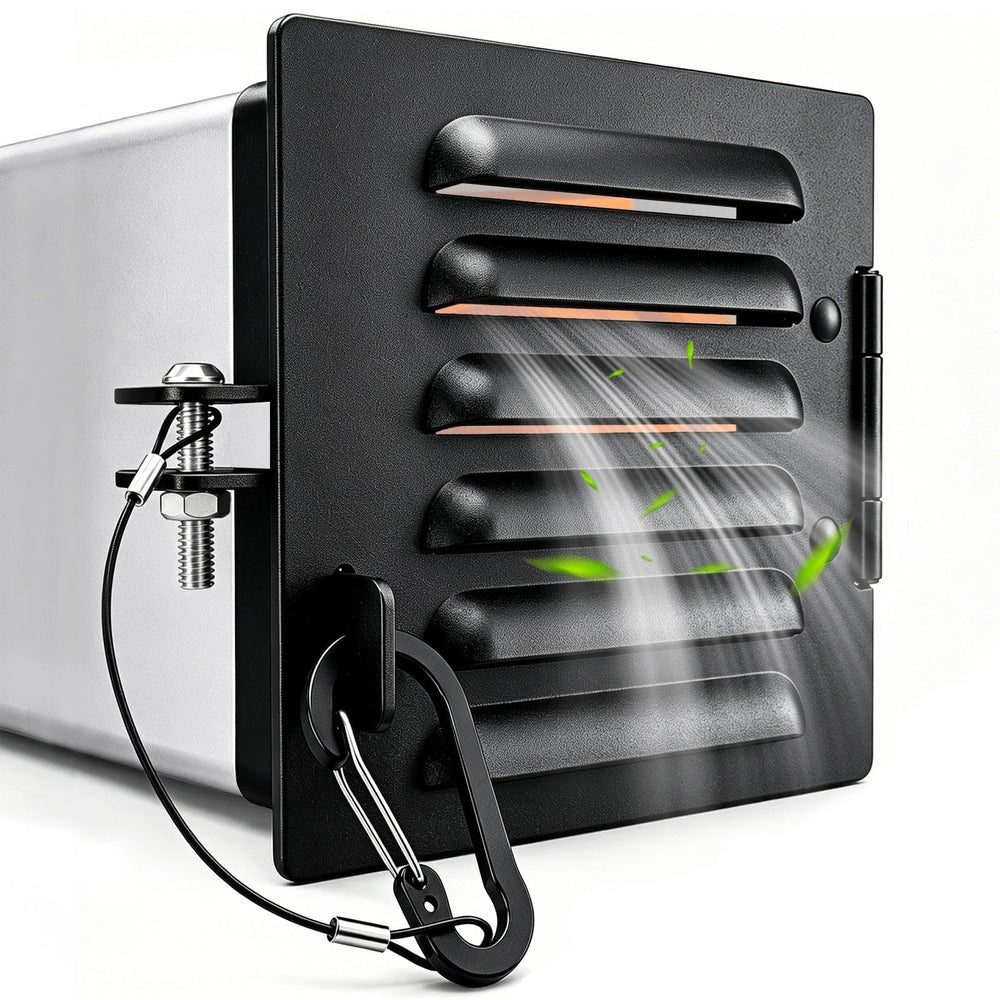 NUOVEPE front view of louvered aluminum end cap showing airflow vents and protection